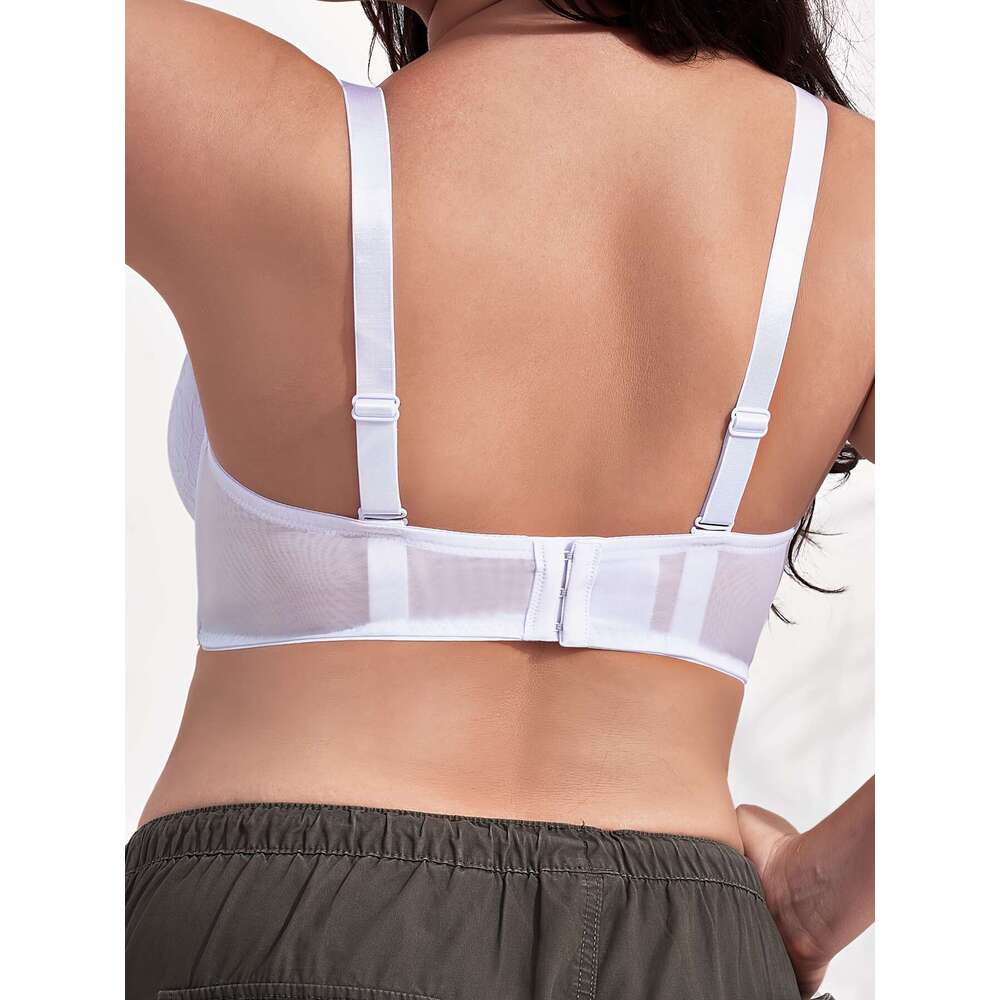 Women's Elegant Bra, Plus Size Bow Decorative Flower Lace Fan Edge Push Up Steel Rim Bra-K0570D