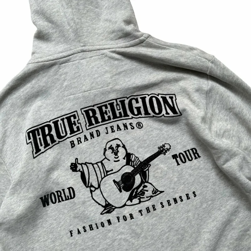 Street Clothing Light Grey Zipper Sweatshirt Mens Harajuku Classic Cartoon Graphic Printing Super Large Hoodie Autumn Y2K Top 241206