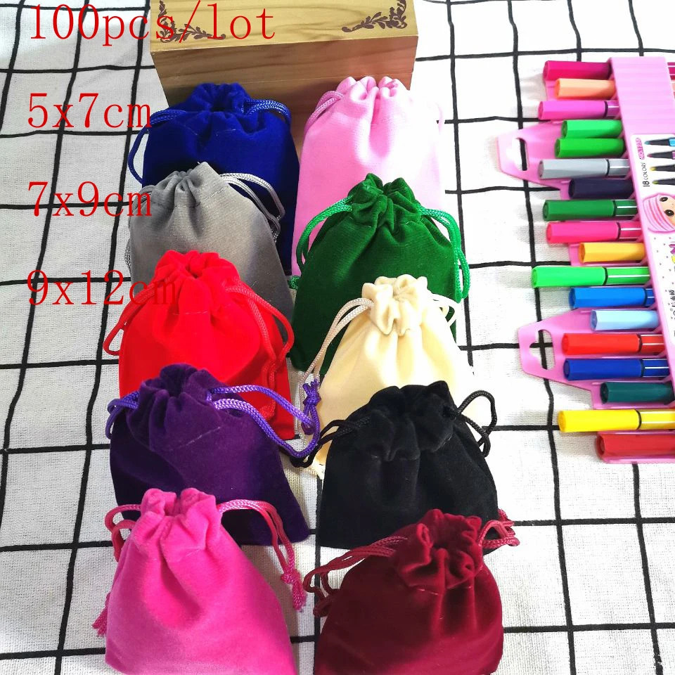 100 pieces/batch Velvet drawstring bags Jewelry packaging bags Velvet gift bags 241206