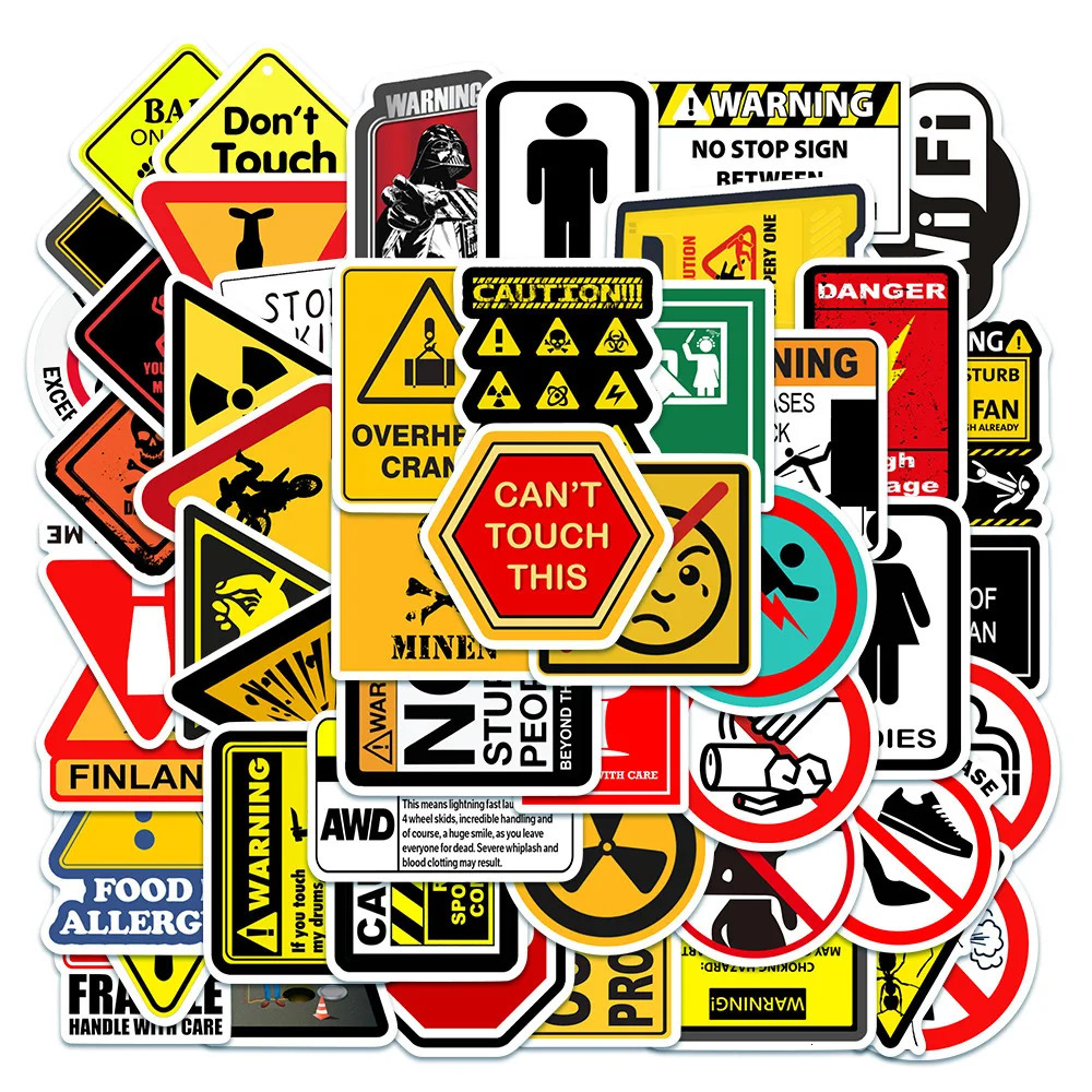 10/30/50 Warning Signs Waterproof Graffiti Stickers Aesthetic Decoration Luggage Laptop Refrigerator Scraper Stickers 241205
