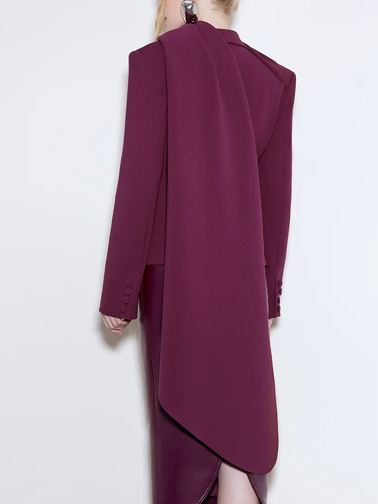 Solid Spliced Pockets Jackets For Women Scarf Collar Long Sleeve Temperament Designer Coats Female Fashion Style