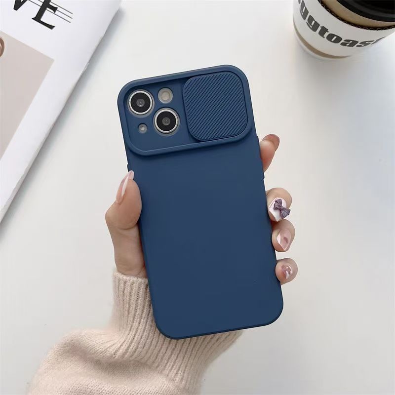 Sliding camera lens protection phone case for iPhone 11 12 13 14 15 Pro Max 14Plus, soft liquid silicone shock resistant protective cover
