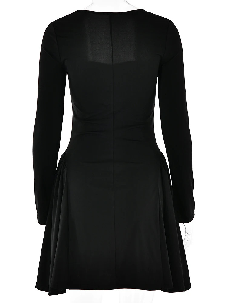 NIDANSI red long sleeved evening gown womens robe square neckline elegant sexy dress mini summer vest 241206