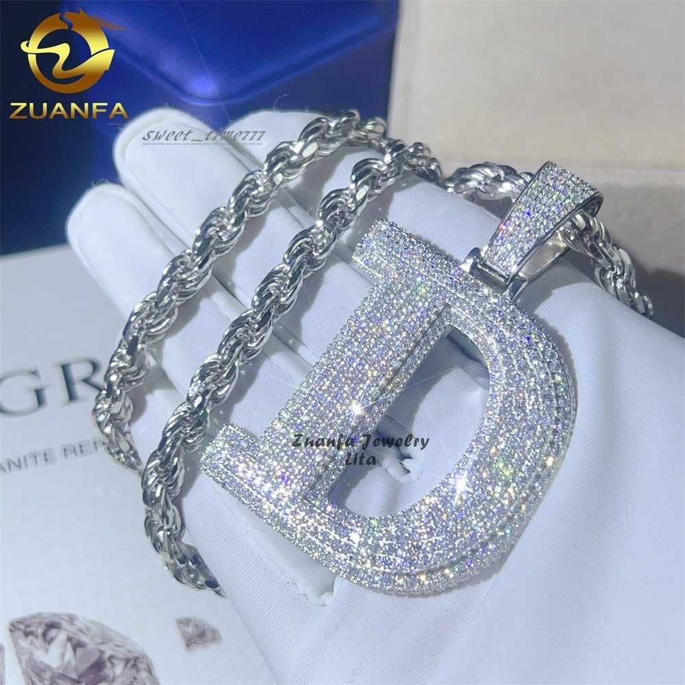 Custom top quality hip hop iced out diamond 925 sterling silver gold initial moissanite letter pendant