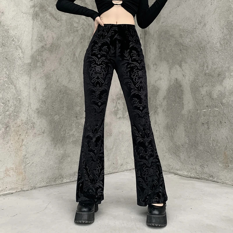 Womens Gothic style pants black glitter pants womens fashionable temperature velvet embossed n casual Trouser womens 241202