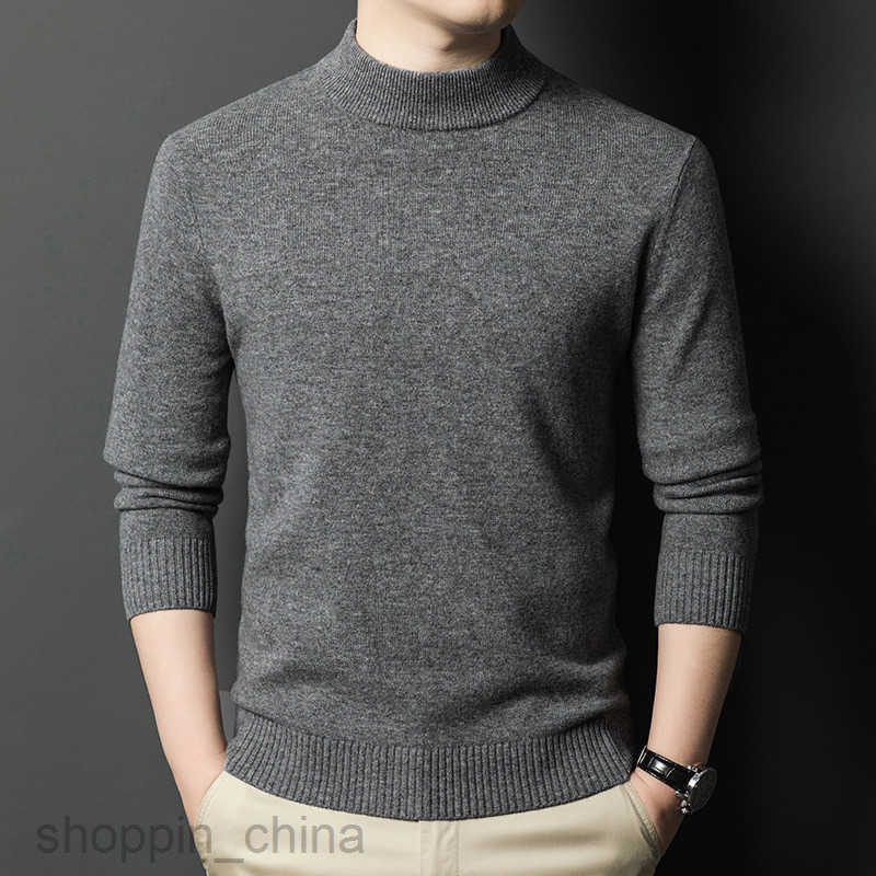 Men's Sweaters Thickened middle-aged mens sweater with semi high collar autumn and winter new casual solid color wool sweater warm base knitted s