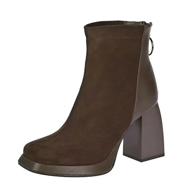 Platform Short Boots for Women Fashion Casual Square Toe Chunky Heels Ladies Shoes All-match Square Toe Boots 241206