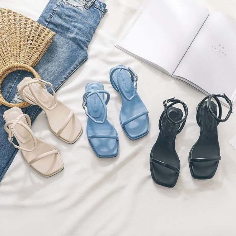 2025 Fashion Summer Shoes Woman's Sandals Narrow Band Vintage Square Toe Ankle Strap Thong Sandalias Shape Design Elegant Women 35-40