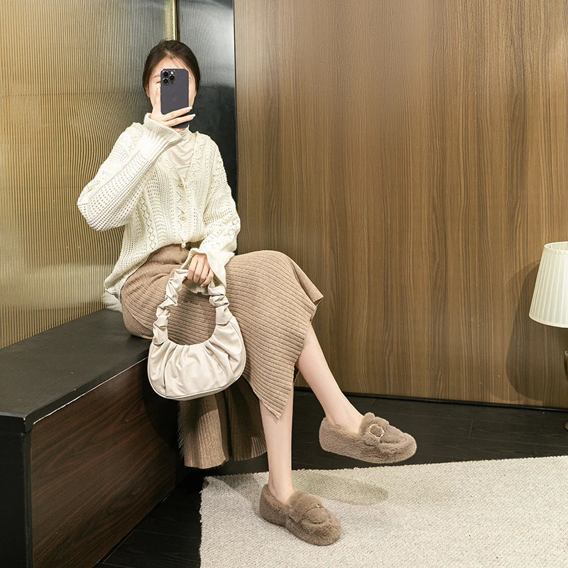 2023 Winter Womens Outdoor Boots Korean Metal Buckle Snow Black Boat Shoes Casual Tablets 241206