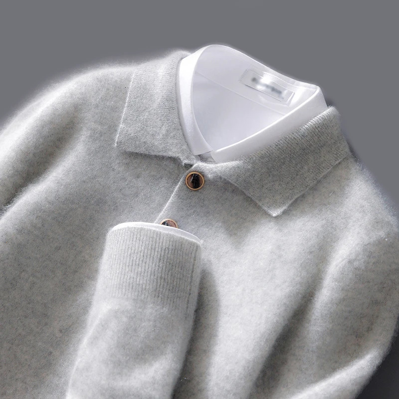 Autumn and winter 100 pure wool sweater mens polo neck button loose zipper sweater cashmere knitted bottom sweater 241206