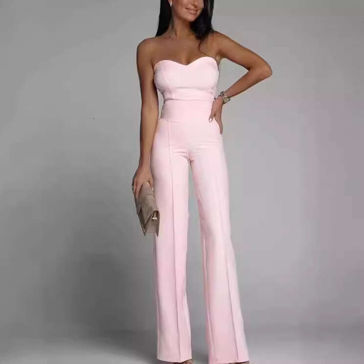 Spring summer women's European American sexy slim fit strapless straight leg jumpsuit 2024 new style chic and elegant clothing