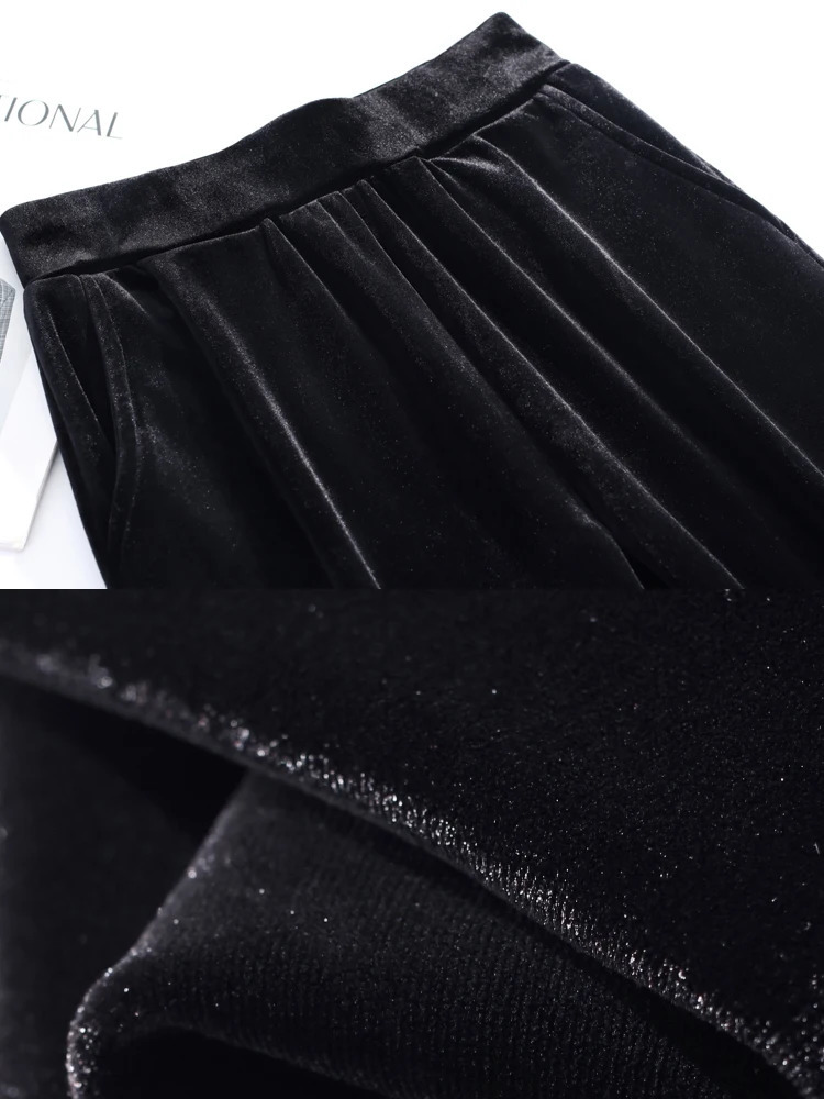 Gold Velvet Wide Leg Pants Spring/Summer High Waist Pendant High Quality Casual Pants Blue Loose Straight Womens Pants 6XL 241202