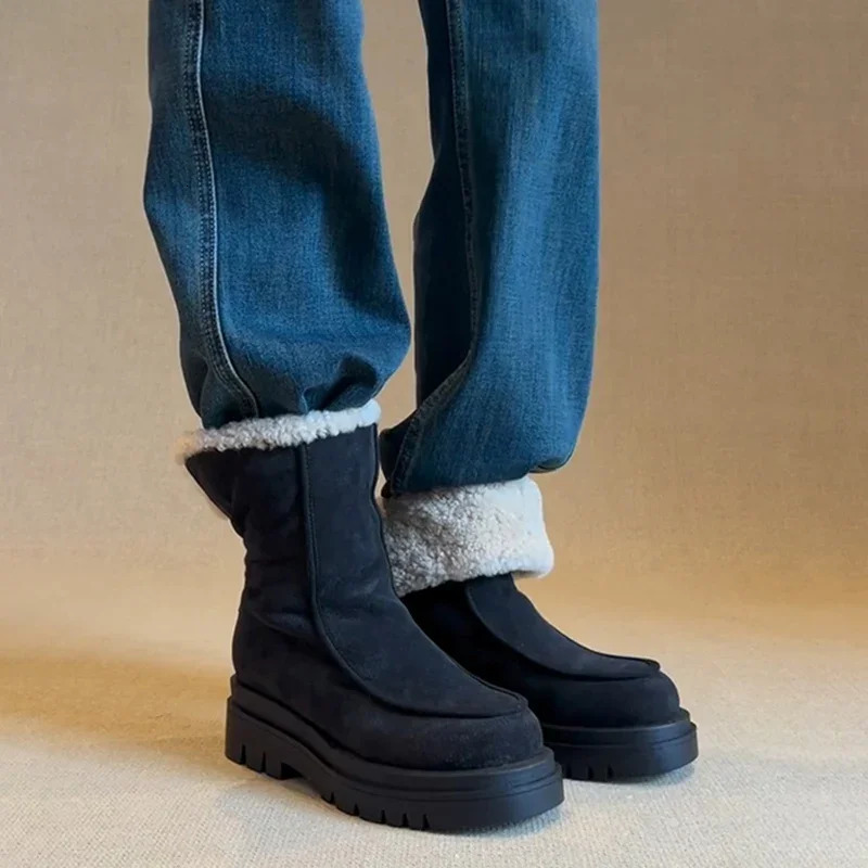 Winter Women Warm Plush Ankle Boots Elegant Low Heel Zippers Shoes Concise Cotton Short Botas De Mujer 241206