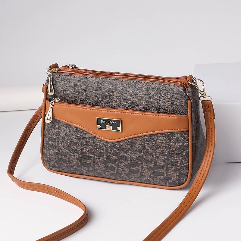 Fashion Letter Large Capacity Women's Square Designer Handbag PU Leather Shoulder Bag 4-layer Zipper Women's Cross Handbag