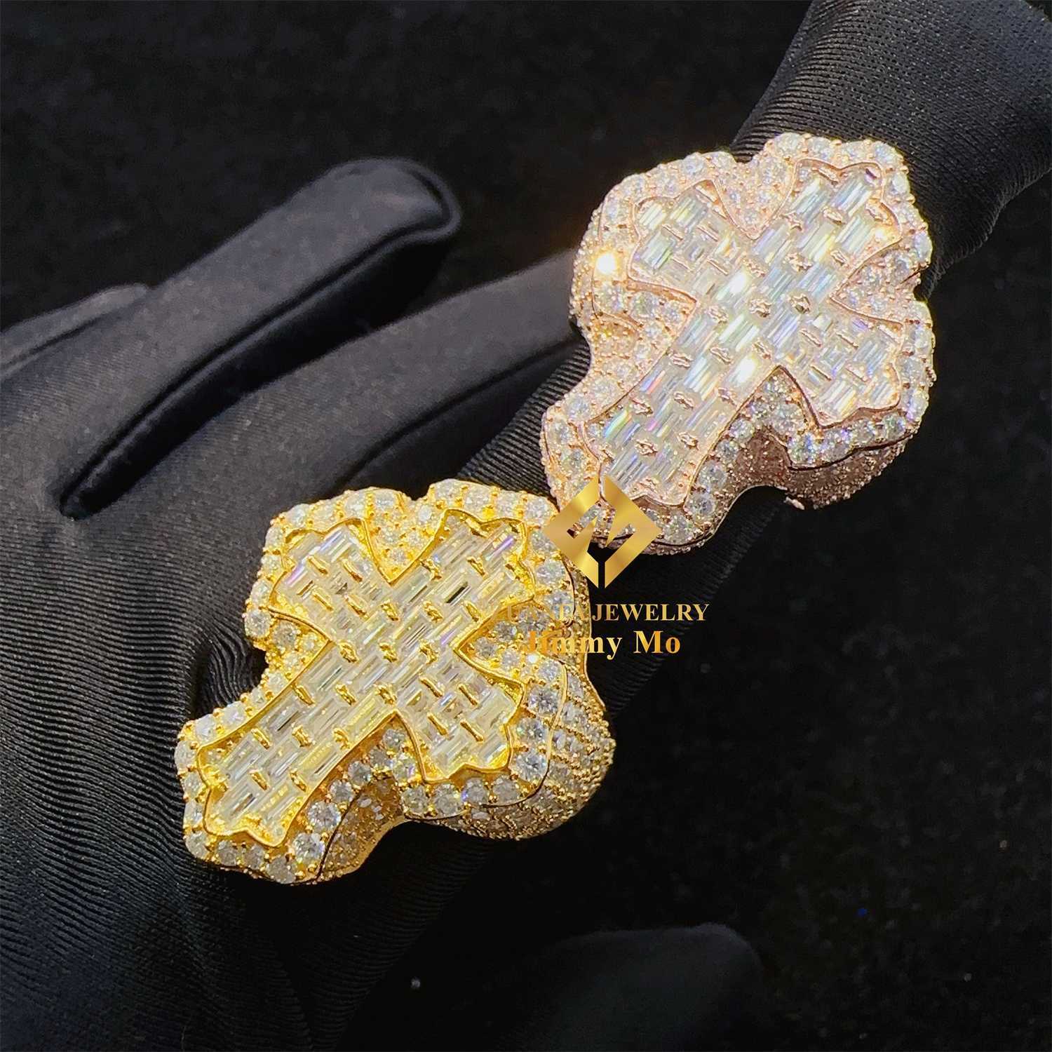 New Design GRA Certificates 925 Silver Pass Diamond Tester 6.468ct VVS1 Baguette Moissanite Iced Out Hip Hop Cross Ring