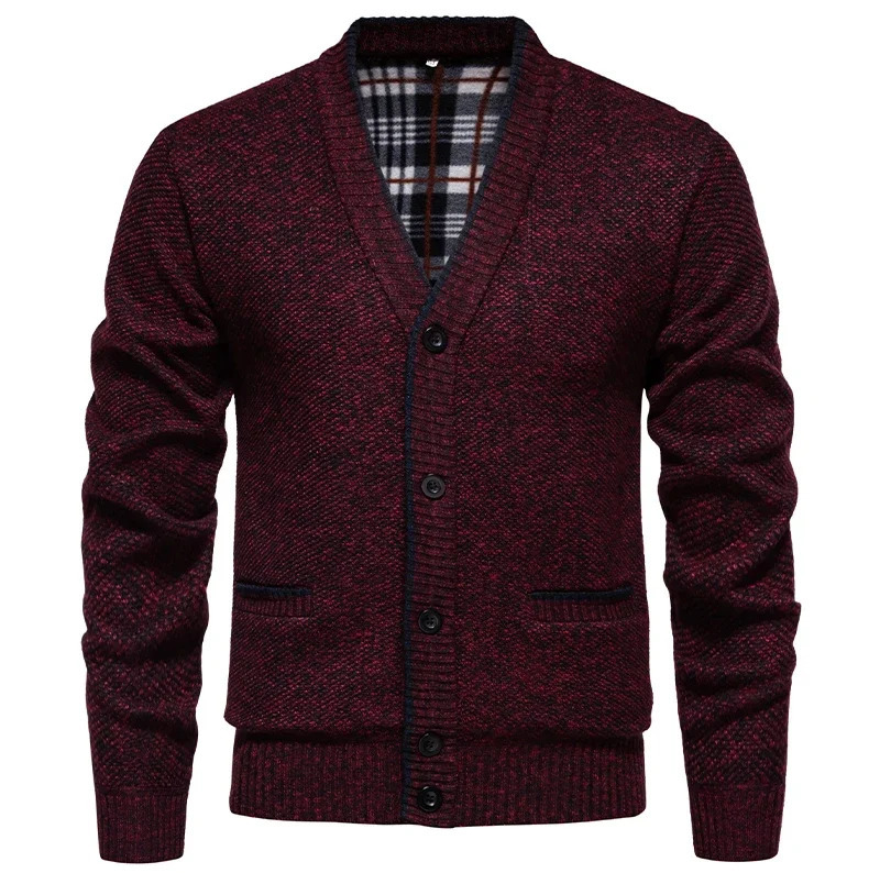 Spring and autumn mens knitted clothes hanger collar straight tube type thick warm wool cardigan casual sweater size 3XL 241206