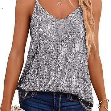 European and American style loose V-neck sleeveless sequin deep V-strap 2024 new casual versatile fashion clothing