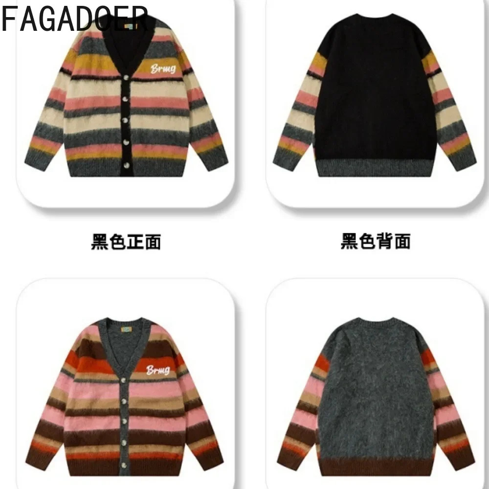 FAGADOER Letter Embroidery Sweet Knitting Cardigan Women Y2K Streetwear VNeck Color Block Loose Sweaters Coat Fashion 2025 241203