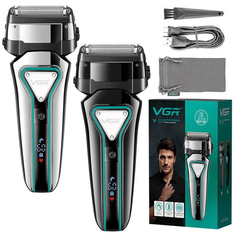 VGR 3D Mens Washable Wet Dry Electric Shaver Rechargeable Face Electric Razor bald Washable Beard Shaving Machine LCD DisplayXJ241207