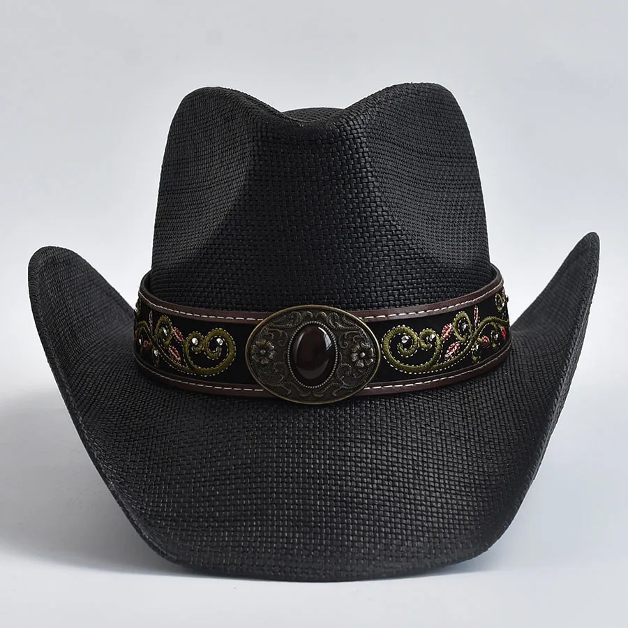 Retro Curly Edge Cowboy Girl Jazz Hat Western Straw Hat Mens Summer Beach Sun Hat 241206