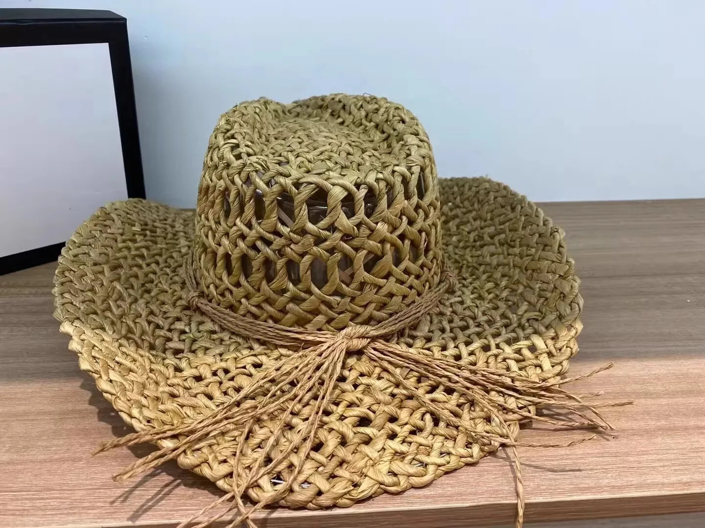 Corn husk material straw hat Western cowboy hat Spring/Summer Panama sun hat Retro elegant denim jazz hat Sombrero Hombrero 241206