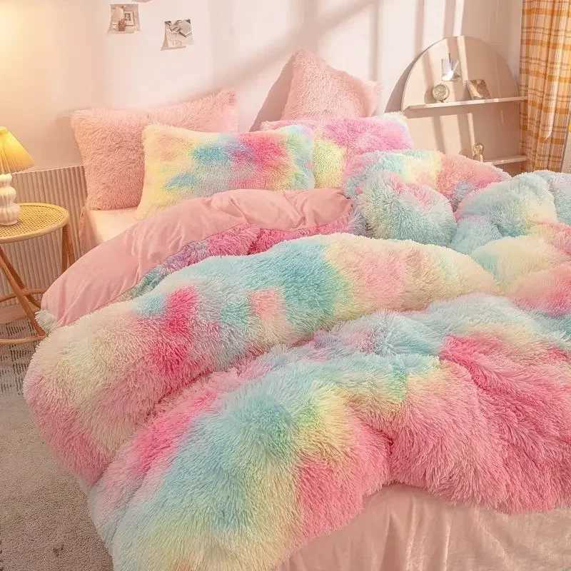 Plush Fluffy Cover Bed Sheet case Luxury Ultra Sofa Shaggy Crystal Velvet Bedding Comforter Quilt Cover Set 4 PiecesC250122