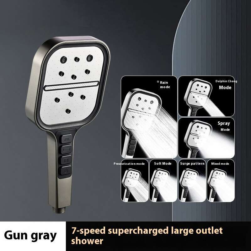 Turbocharged household water heater, shower, pressurized showerhead, square seven level showerhead