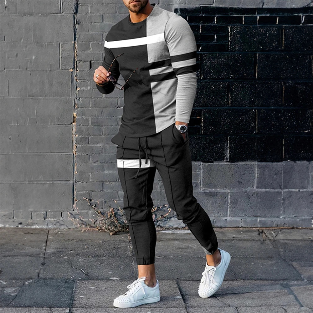 Fashion mens two-piece graphic printed T-shirt and ultra-thin pants mens set spring/summer casual streetwear 241205