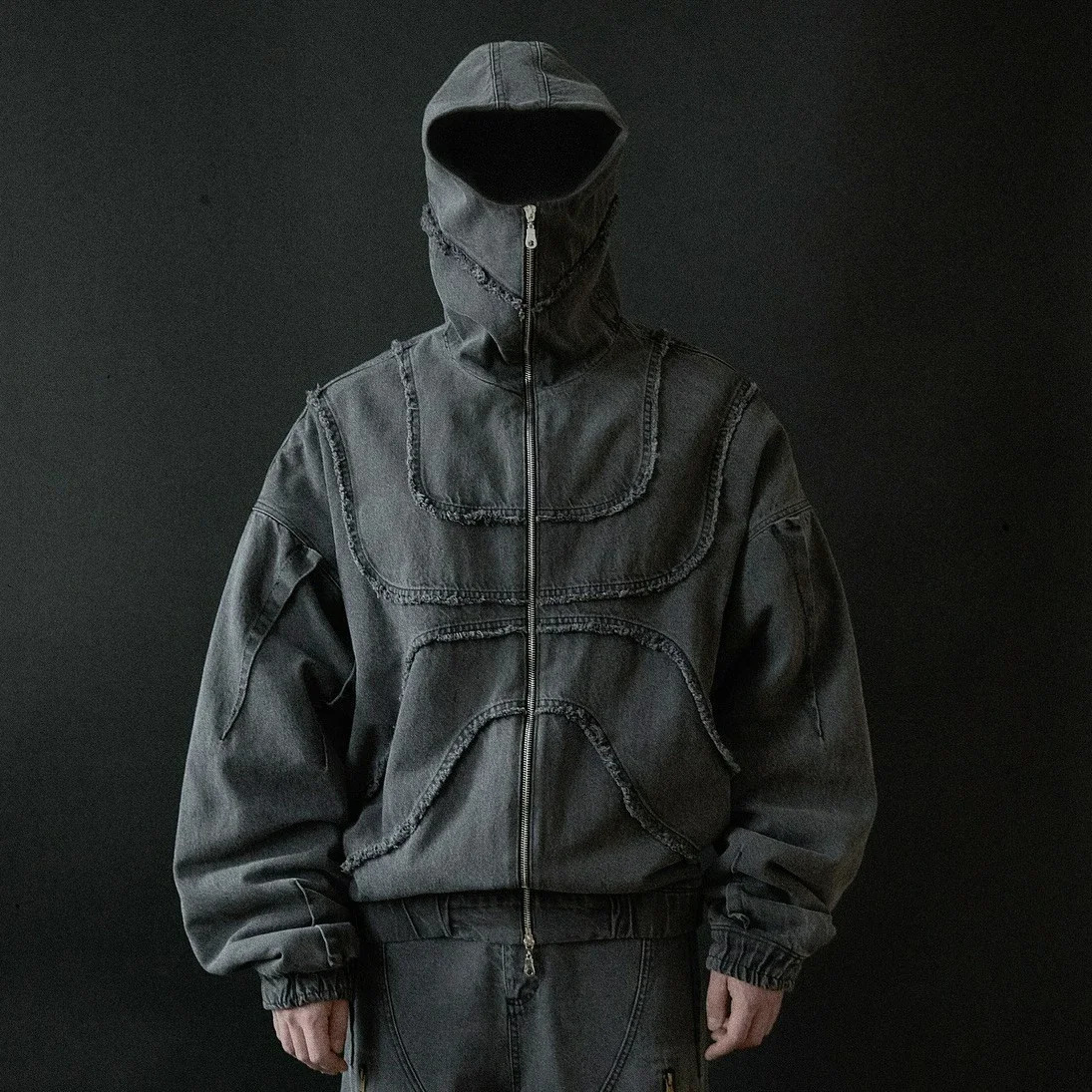 Y2K Gothic Autumn Jacket Harajuku Punk Washed Distressed Black Zipper Sportswear Oversized Mens and Womens Clothing 241206