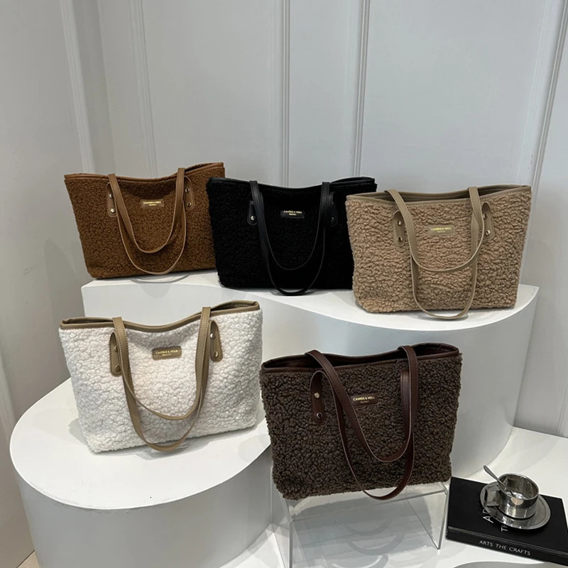 Cashmere womens handbag winter fluffy fur handbag large capacity womens business bag solid color shoulder bag shopping bag 241205