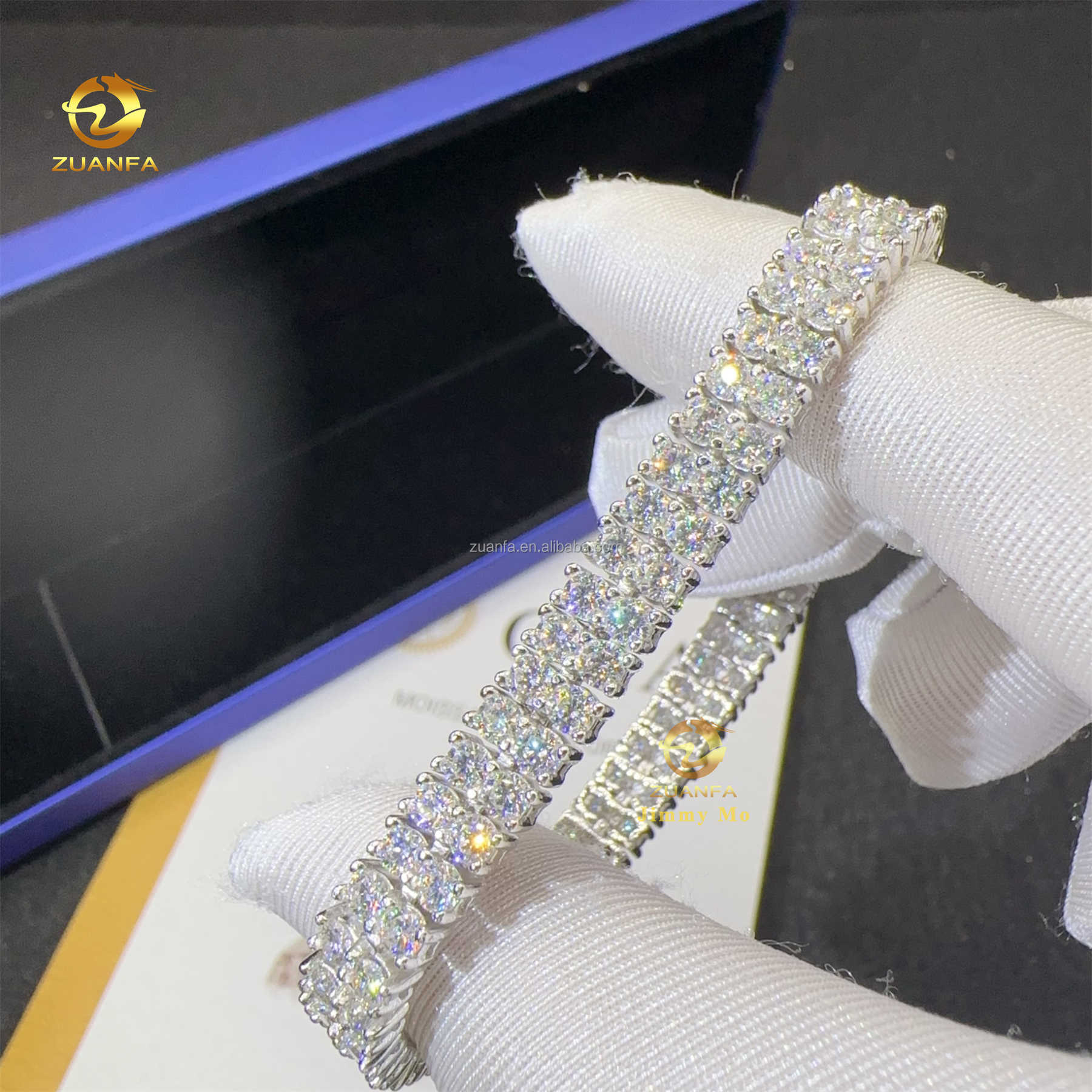 Pass Diamond Tester 3MM Two Rows 925 Silver Iced Out Hip Hop Fire Jewelry Moissanite Diamond Cluster Tennis Chain Bracelet Men