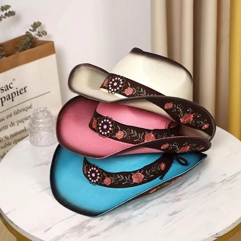 Blue Lake Western Cowboy Straw Hat 2024 Spring/Summer Outdoor Sun Hat Mens and Womens Cowboy Straw Hats 241206