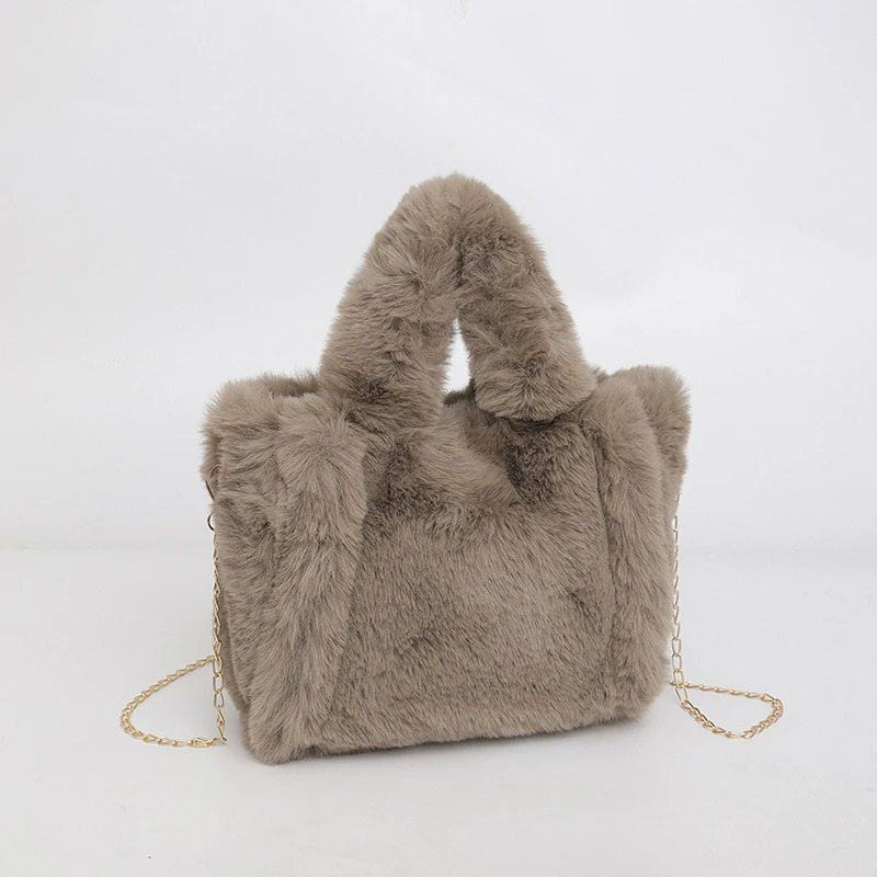 Womens Plush Handbag Soft Stray Bag Solid Color Fashion Shoulder Bag Large Capacity Fluffy Horizontal Bag Autumn/Winter 241205