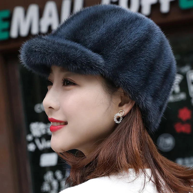 Womens genuine mink fur hat thick and warm Russian hat adult fashion and warm winter baseball hat natural minimum fur hat gray fur hat 241206