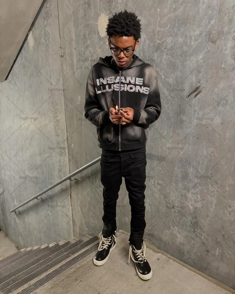 Trend Haruku Streetwear Jacket American Retro Distressed Zipper Hoodie Mens Punk Fashion Casual Oversized Sweatshirt 241205