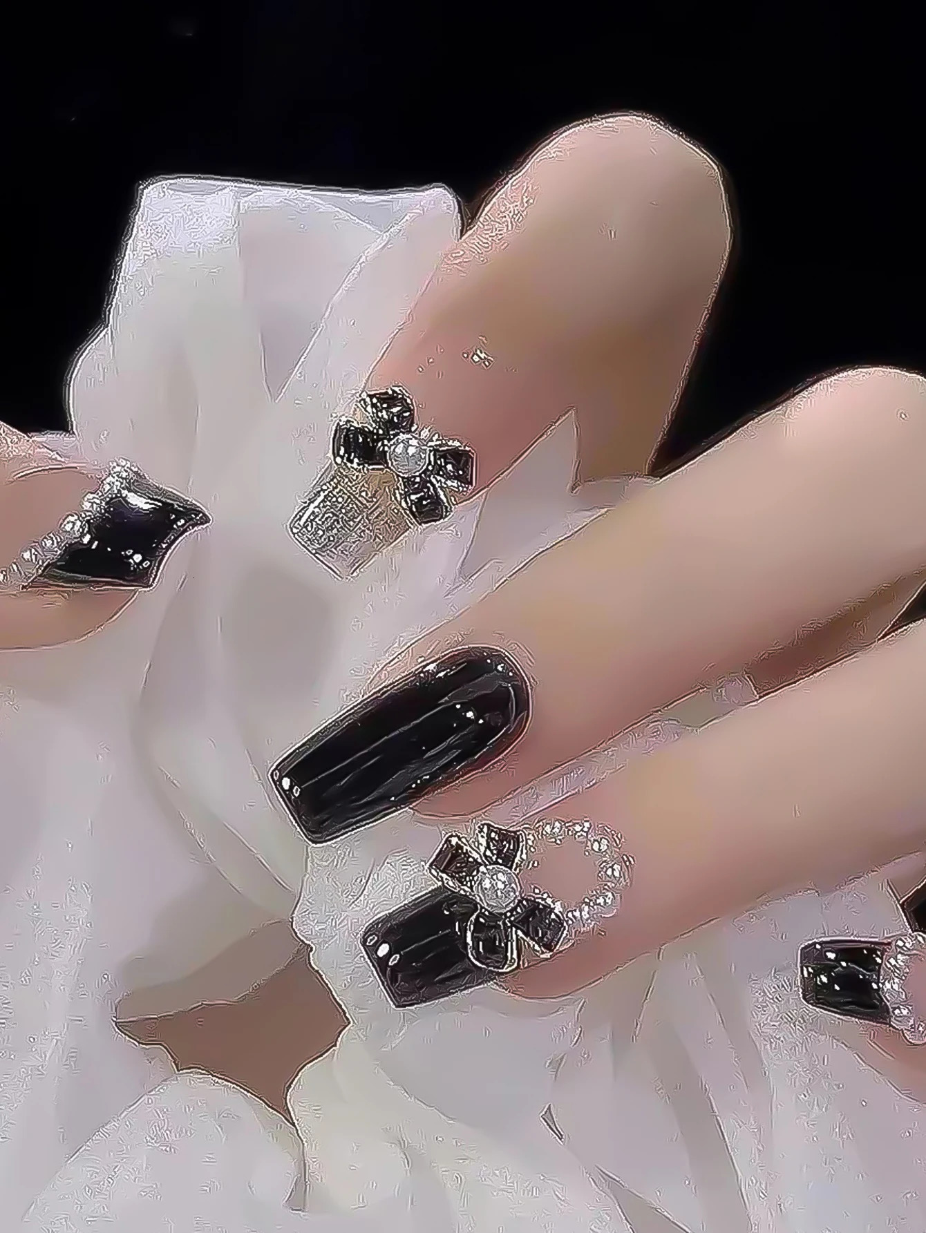 Black Bowknot Coffin Fake INS Trendy Women Artificial Nails for Professional Nail Art Salon False Nails Press On Nails X250910