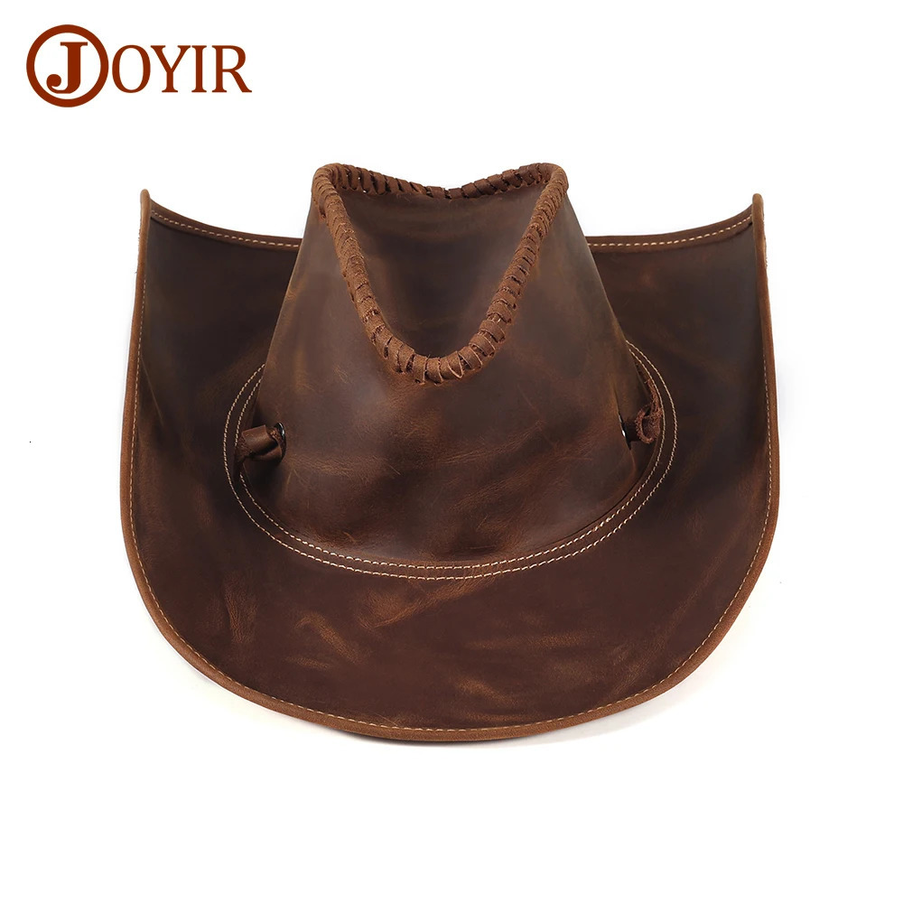 JOYIR genuine leather mens western cowboy hat retro hat handmade western shape durable large 60CM back cover 241206