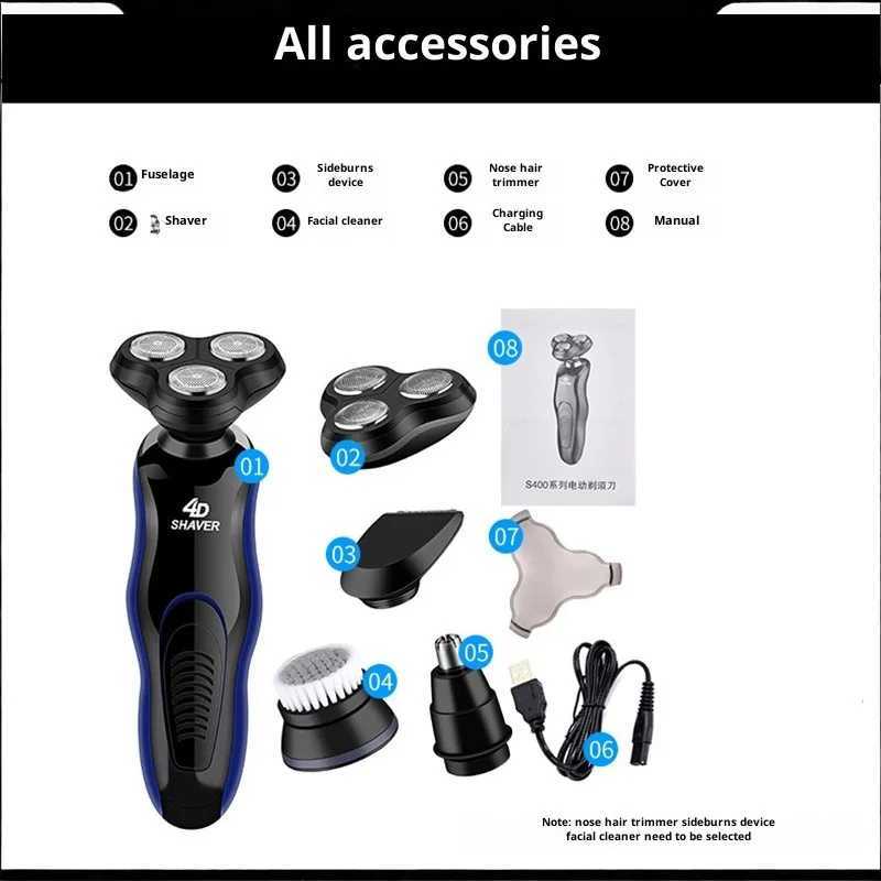 Electric Shavers for Men Waterproof Electric Trimmer Razor Wet and Dry Use Rechargeable Battery Rotary Shavers Machine ShavingXJ241207