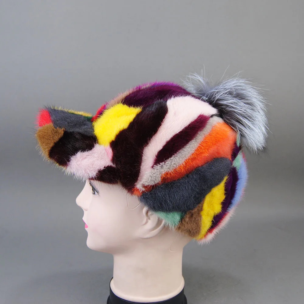 Winter Womens Natural Womens Genuine Mink Fox Fur Hat Thick Warm Baseball Hat Windproof Womens Casual Elegant Mens Hat 241206