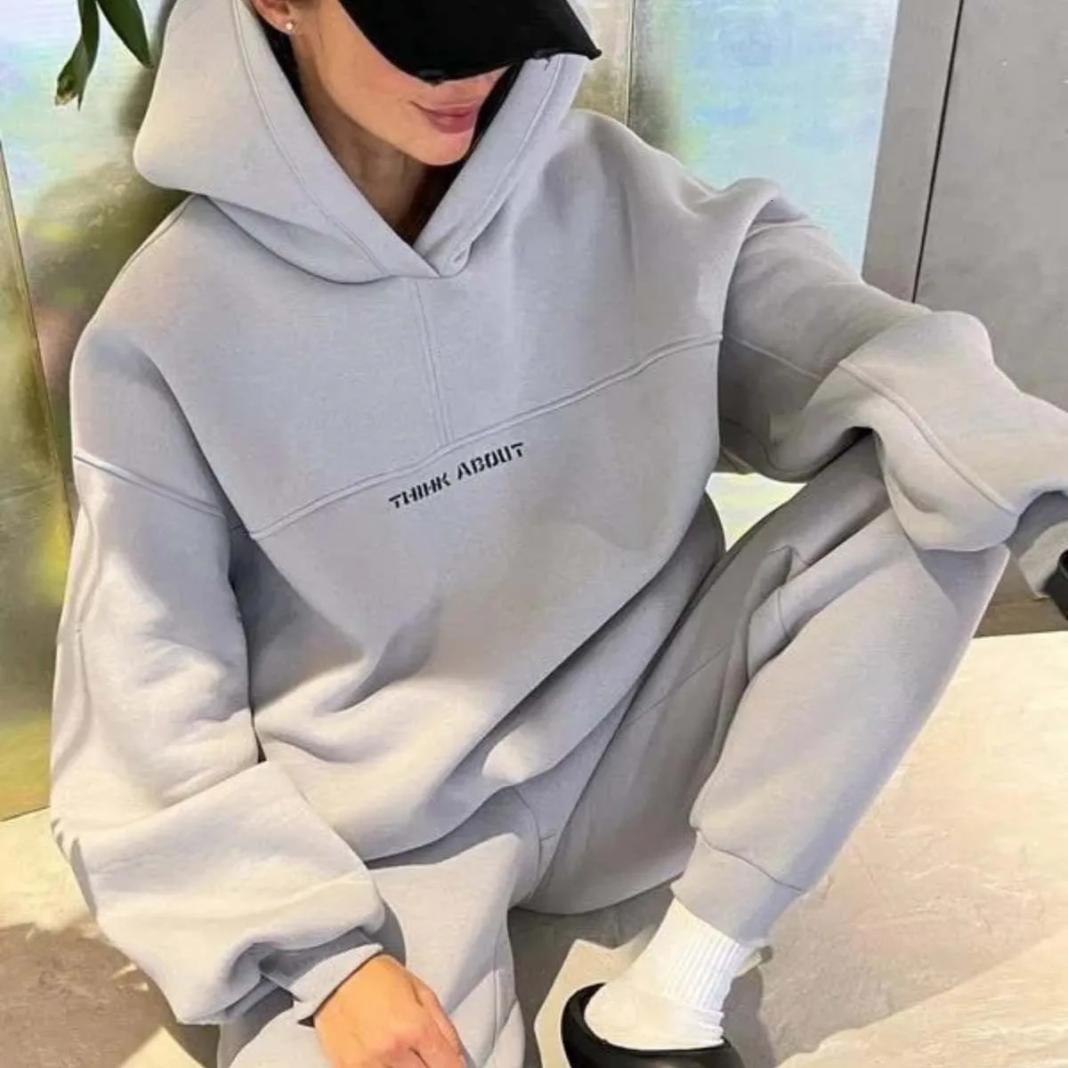 Two piece drawstring set long sleeved letter printed hoodie loose fit sweatshirt jogging pants set autumn womens sports hoodie 241205