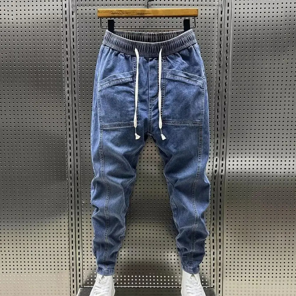 Mens jeans cargo harem denim pants waistband mens hiphop casual running exercise jogging sports 241206