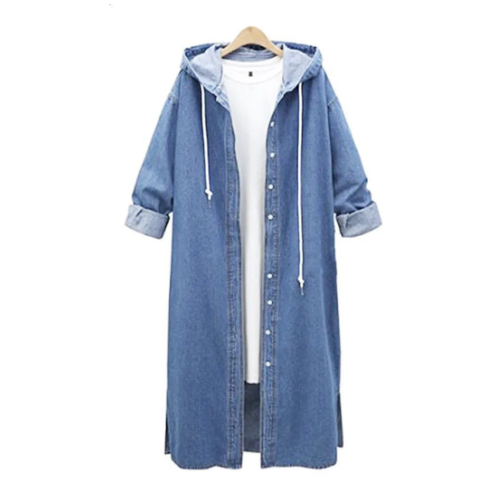 Womens hooded denim jacket long sleeved casual fashionable solid color brushed skirt 241206