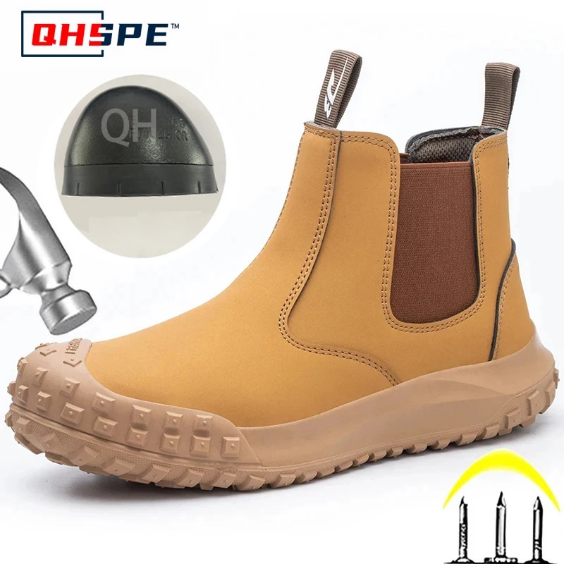 High quality mens work boots shock-absorbing perforated safety shoes Chelsea boots anti slip welded shoes 241206
