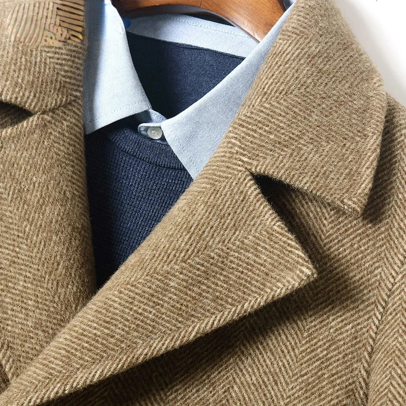 Winter 100% wool coat mens retro double-sided wool coat mens mid double layer wool jacket mens Chaqueta FC 241204