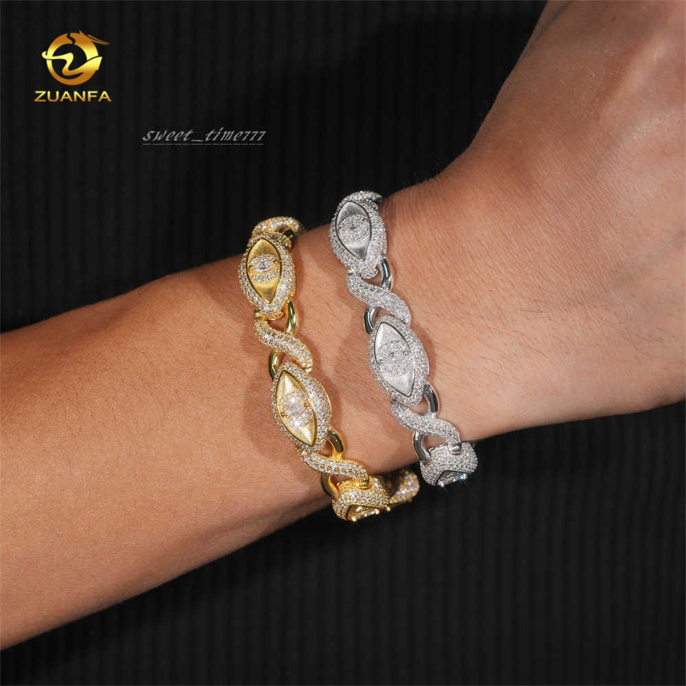 Fast Shipping New Design EYES shape VVS GRA Certified Moissanite 14K Gold Cuban Link Bracelet Hiphop Jewelry Necklace