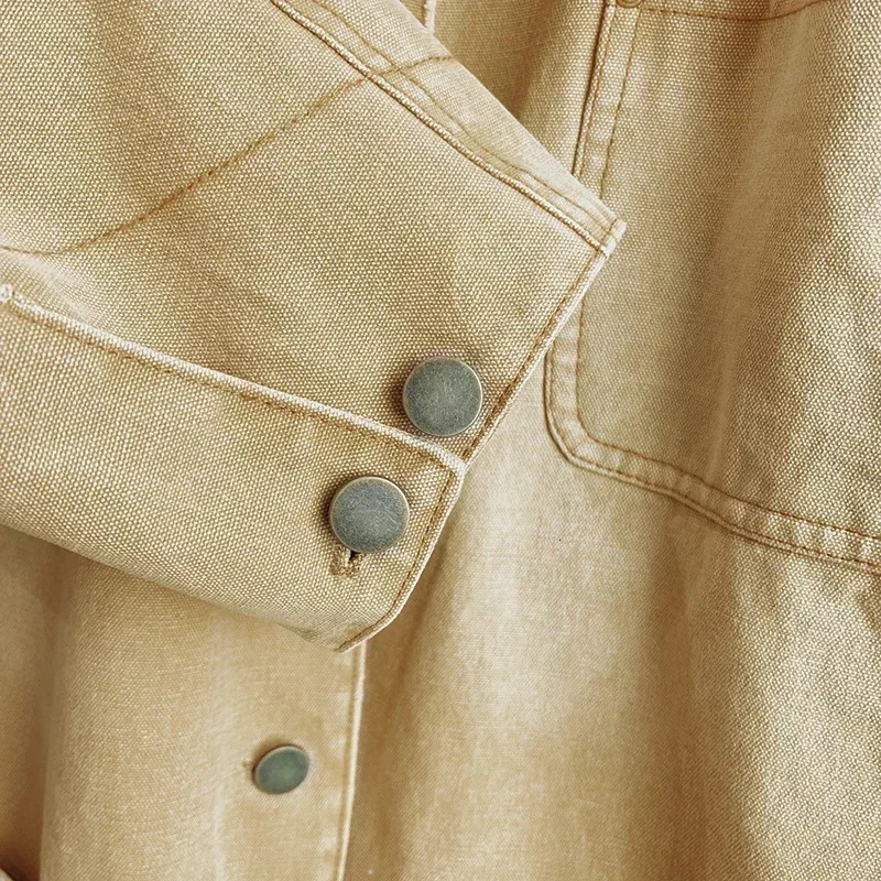 womens 2024 autumn and winter harsh white loose leather collar workwear denim jacket medium long 241206