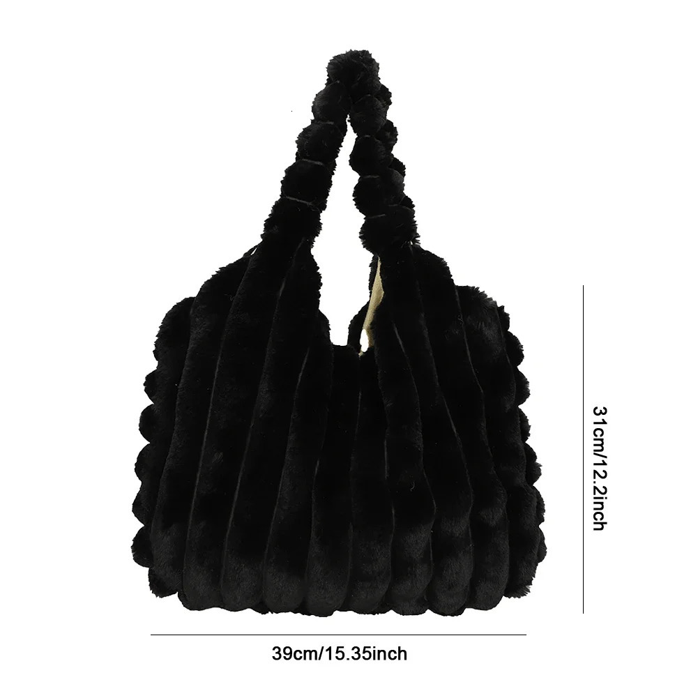 Womens fluffy handbag large capacity fur shoulder bag Y2k fashionable pleated messenger bag casual womens daily pleated handbag 241205