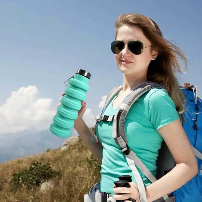 Fitness sports water silicone foldable beverage cup outdoor travel climbing bicycle bottle easy to fold Z260202