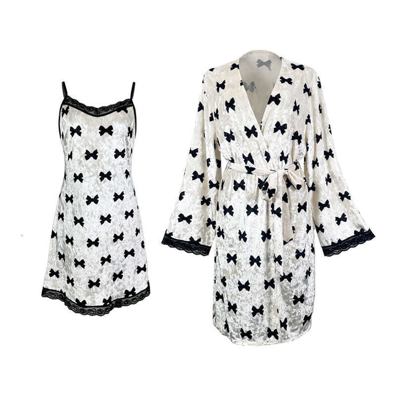 Feiyun autumn and winter velvet women's nightgown sexy suspender lace cardigan home wear bathrobe pajama set 492 2024 new style chic elegant clot