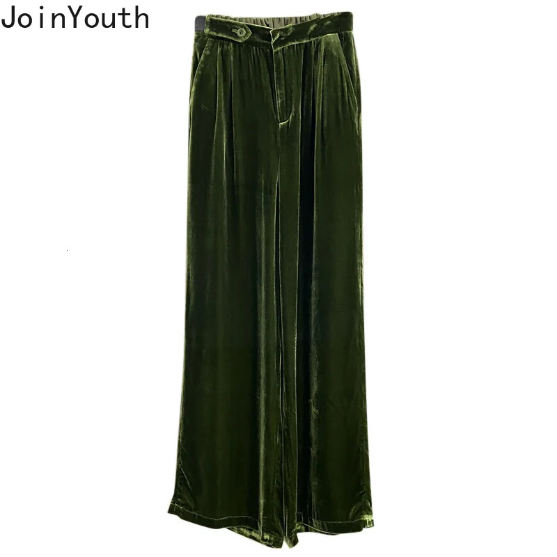 Korean wide leg pants for women high waisted slim fit straight velvet Trouser fashion casual retro Pantalon women bottom 241202